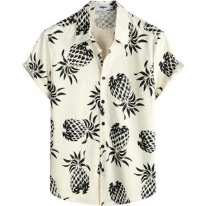 VATPAVE Mens 100% Cotton Hawaiian Shirts Floral Short Sleeve Button Down Shirts Summer Beach Shirts (Beige, XXL)