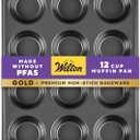 Wilton Gold Non-Stick 12 -Cup Muffin Pan, Stainless Steel Bakeware, Made without PFAS, 10.5 x 15 x 1.4 in, Packaging May Vary