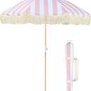 Lefedrasticity Boho Outdoor Umbrella with Tassels,6ft Table Umbrella Outdoor Patio with Knobs Tilt,Wind Resistant Portable Beach Umbrella UPF50+ Fringe Umbrellas For Pool Backyard Deck Garden
