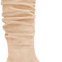 Coutgo Womens Slouchy Knee High Boots Low Kitten Heel Square Toe Tall Boots Fall Winter Shoes