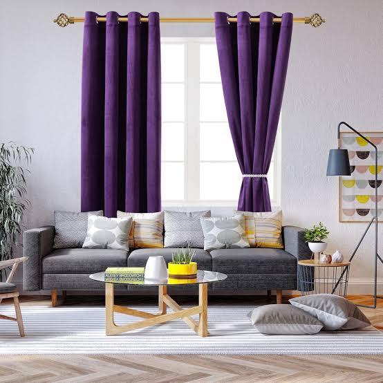 BULBUL Cream Purple Color Block Window Curtains Panels 108 inches Long Velvet Farmhouse Drapes for Bedroom Living Room Darkening Treatment with Grommet Set of 2