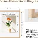 TONES FRAME DESIGN 16 x 20 Picture Frame Matted to 11x14 Natural Solid Wood Veneer Finish with Shatterproof Plexiglass, 16x20 Frame Wooden 20x16 Picture Frames for Wall Gallery Home Decor
