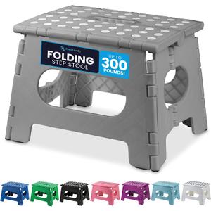 Handy Laundry Folding Lightweight Step Stool - Sturdy Enough to Support Adults and Safe Enough for Kids - Opens Easy with One Flip - Great for Kitchen, Bathroom or Bedroom (Grey - 9 Inch)