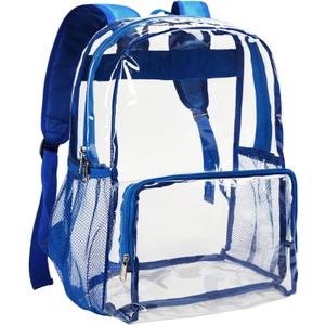 Vorspack Clear Backpack Heavy Duty - Large Clear Backpacks for School See Through Bookbag for Girls Boys Transparent Bag for Work, Concert, College - Blue