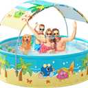 Foldable Swimming Pool with Canopy for Kids 78.7"x17.7" Hard Plastic Portable Dog Pool Anti-Slip Collapsible Large Kiddie Pool Indoor Outdoor Backyard (JellieMons 79'')