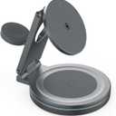 Foldable 360º Rotatable Zinc Alloy 3-in-1 Magnetic Wireless Charger,3 in 1 Charging Station,Charging Stand,15W for iPhone 12-17,5W for Apple Watches, AirPods (Adapter Included) (Gray)