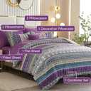 Cottolester Boho Comforter Set Queen Size,8 Piece Bed in a Bag Bohemian Striped Bedding Quilt Set,Purple Paisley Floral Comforter and Sheet Set,Soft Microfiber Complete Bedding Sets for All Season