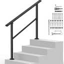 Outdoor Handrails for 3-4 Steps, Stair Railing Kit for Concrete & Porch Steps, Adjustable Black Iron Hand Rail for Seniors, Easy Installation, Retro Arch Design