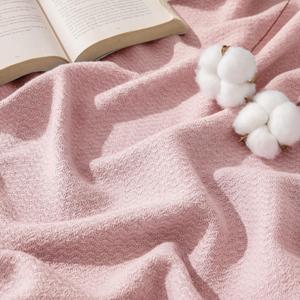 Bedsure GentleSoft 100% Cotton Large Throw Blanket for Couch 50x70 inches - Breathable and Lightweight, Soft Cozy Herringbone Woven Cotton Throw for Summer Spring, Pink Office Chair Blanket