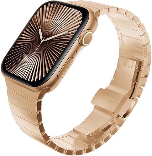 [RECOMMENDED by NYT Wirecutter] Stainless Steel Band Compatible for Apple Watch Band Ultra 3/2/1 49mm Series 11/10 46mm/42mm Series 9/8/7 45mm/41mm Series SE/6/5/4 44mm/40mm Series 3/2/1 42mm/38mm Color: Original Gold