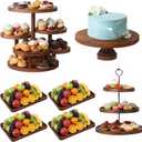 RattanView 7 Pcs Wooden Dessert Table Display Set Round Cupcake Tower Stand Rectangular Serving Tray Cookie Cake Macaron Platter for Display Centerpiece Tea Party Baby Shower Wedding Birthday