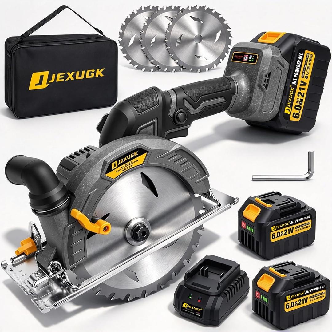 JEXUGK 6-1/2" Circular Saw, Cordless Circular Saw with 2 x 6.0Ah Battery