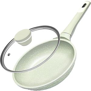 8 Inch Non Stick Frying Pan with Lid - Omelette & Egg Pan Skillet | PFOA/PFAS Free Healthy Cookware | All Stovetop & Dishwasher Safe | Heat Resistant Handle | Eco-Friendly