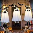 Set of 3 Halloween Hanging Ghosts, Halloween Decorations Witch Hat Lights, Outdoor Glowing Ghost for Yard Patio Garden Tree