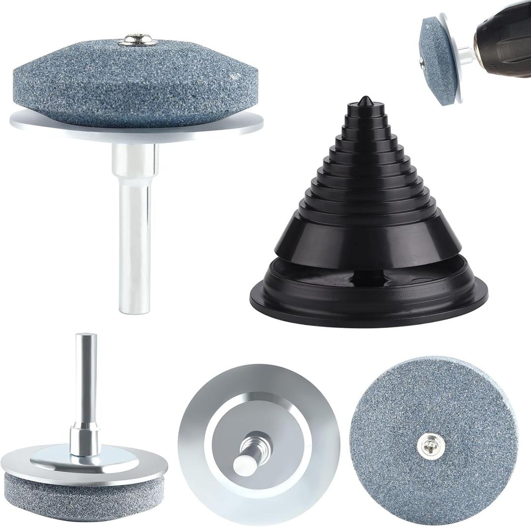 ASTARON 4 PCS Lawn Mower Blade Sharpener(UPGRADED) for Drill and Lawn Mower Blade Balancer Set, Universal Rotary Lawn Mower Sharpener Blade Whetstone for Power Drill Hand Dril