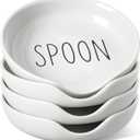 LE TAUCI Spoon Rest for Stove Top, Set of 4 Ceramic Spoon Holder for Kitchen Counter, 5-Inch Heat Resistant Utensil Rest for Cooking Spatula, Whisks, Ladle, Dishwasher Safe, Oyster White