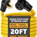 20ft 10-50 50Amp Extension Cord Compatible with NEMA 10-50 Male Plug to 10-50 Female Receptacle, 50 A 3 Prong Electric Range Oven Stove Extension Power Cord, STW 8 AWG/3C Gauge, 250V, 12500W