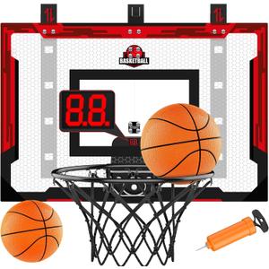 24" x 16" Indoor Large Basketball Hoop Toy - Upgraded Adjustable Height Basketball Hoop Over The Door with Scoreboard/2 Balls, Basketball Toys Christmas Birthday Gifts for Kids & Adults(Red)