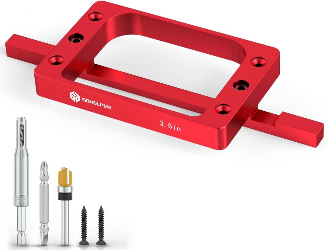 3-1/2" Fixed Size Door Hinge Jig for Door and Jamb, Aluminum Alloy Door Hinge Template Kit for Router, Mortise Jig Fits 3.5" Length 1/4" R, 5/8" R and Square Corner Hinges (3.5 in)