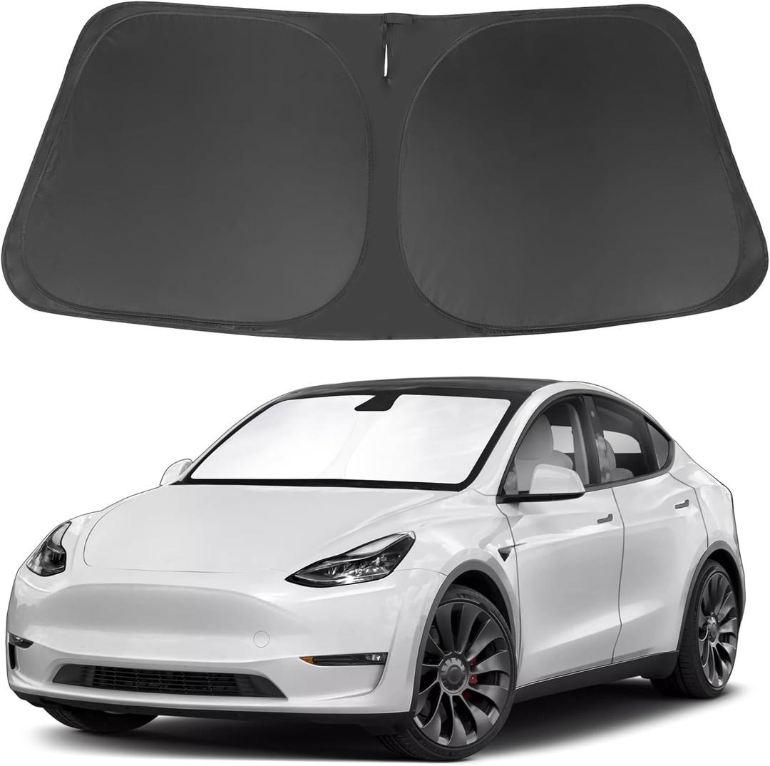 Windshield Sun Shade Custom Fit for 2016-2024 2025 Tesla Model Y Model 3 Accessories Foldable Front Window Sunshade Shield Blocker Keeps Car Cool