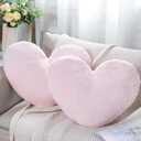 Unittype Heart Throw Pillow 2 Pieces 20 x 15.7 Inch Valentines Faux Bunny Fur Decorative Pillow Heart Shaped Fluffy Pillows Soft Cute Pillows for Bedroom Aesthetic with Insert for Women Girl(Pink)