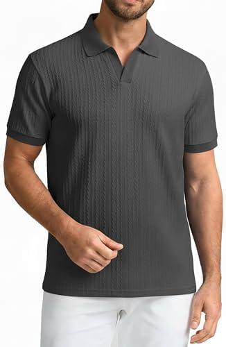 SAMERM Mens Knit Polo Shirts Short Sleeve Textured Casual Polo Shirt Fashion Stylish Lightweight Breathable T Shirt for Men XL