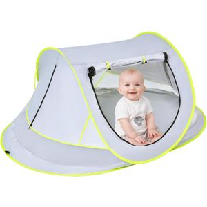 Mengersi Baby Beach Tent,Large Pop Up Beach Shade Sun Shelter for Girls Boys,Pop Up Mosquito Net Travel Tent Or Indoor Play Tent for Kids,UPF 50+ UV (Gray)