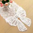 White Lace Table Runner with Big Bow Ends 12 x 71 Inch Vintage Rectangle Macrame Embroidered Runner French Style Tablecloth for Wedding Kitchen Dining Table Home Decor