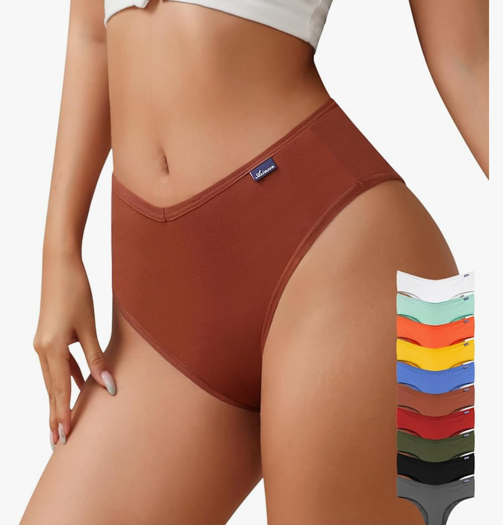 ASIMOON High Waisted Cotton Bikini Underwear for Women Sexy High Cut Cheeky Panties Ladies Stretch V Waist Panty S 10 Pack