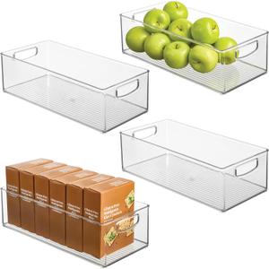 InterDesign iDesign Plastic Stackable Pantry Bin - Organizer Bin with Handles for Cabinets or Fridge - Set of 4 - Clear