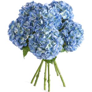 Kisflower 6PCS 22 inch Hydrangea Artificial Flowers Real Touch Blue Faux Hydrangea Flowers with Home Office Decor or Wedding Arrange Holiday and Birthday Party Decorations(Blue)