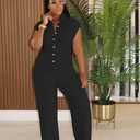 Jumpsuits for Women Sexy Button Up One Piece Jumpsuit Casual Wide Leg Pants Rompers Summer Jumpsuits Club Outfits (Black, M)