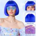 PLULON Royal Blue Bob Wig with Heart Sunglasses and Hair Cap, Colorful Short Bob Wigs Synthetic Party Wigs Funny Cosplay Hairpieces for Women Men Neon Bachelorette Halloween Costume Party Decorations