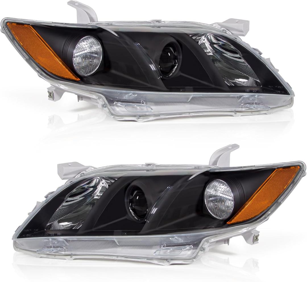 2007 2008 2009 Toyota Camry Headlights Assembly for 2007-2009 Camry Black Housing Amber Reflector Replacement Driver and Passenger Side