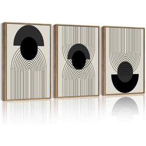 Drsoum Black Boho Wall Art Framed Modern Decor Bohemian Wall Decor Abstract Geometry Lines Prints Ready to Hang 11x14in Natural Framed