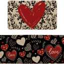 Artoid Mode Classic Button Heart Valentines Kitchen Mats Set of 2, Low-Profile Home Decor Kitchen Rugs for Floor - 17x29 and 17x47 Inch