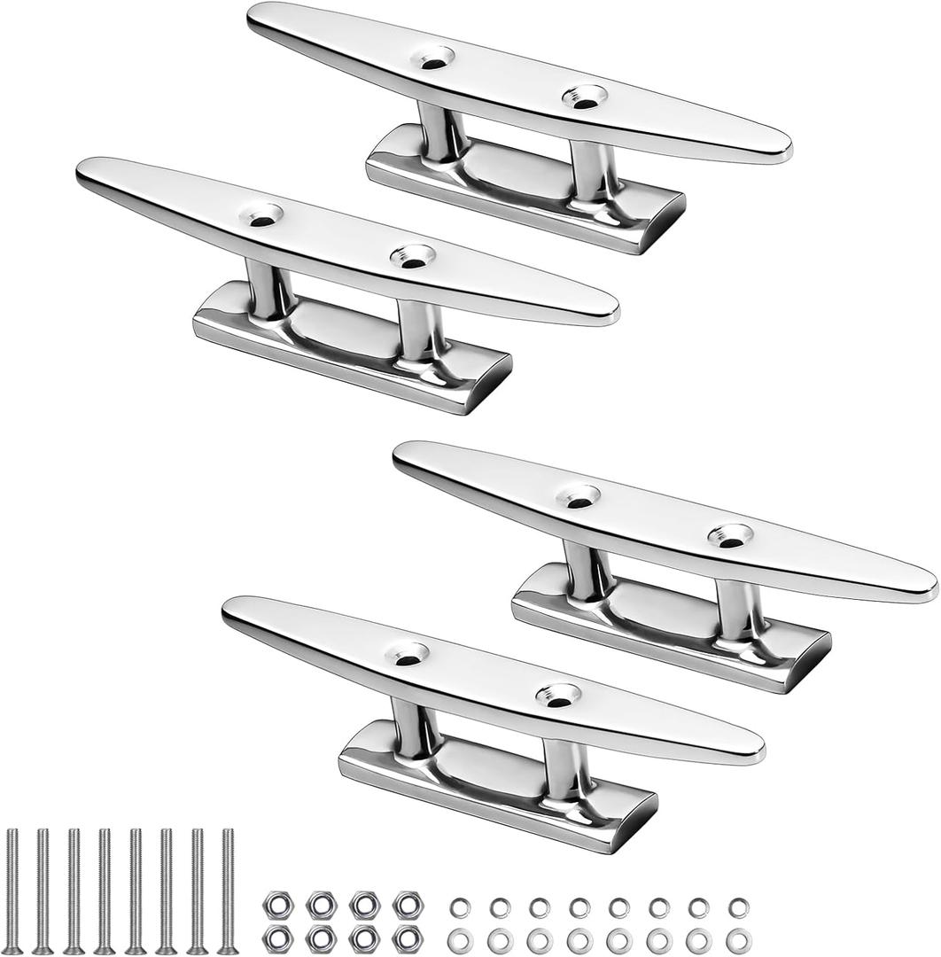 Boat Cleats, Marine Grade 316 Stainless Steel Boat Mooring Cleat Pack of 4, Installation Accessories Included (5 Inch) Boat Cleats, Marine Grade 316 Stainless Steel Boat Mooring Cleat Pack of 4, Installation Accessories Included (5 Inch)
