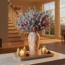 8 Pcs 25.6" Artificial Christmas Snow Flocked Pine Branches with Pine Cones Red Berries Faux Greenery Stems Winter Xmas Tree Needle Pick for Vase Filler DIY Craft Garland Wreath Home Decor