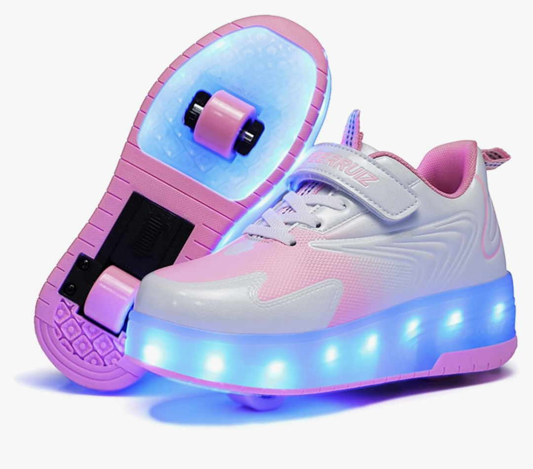 Ehauuo Unisex Roller Shoes Kids Sparkling Wheels Shoes Girls Light up Roller Skates Sneakers Boys Rechargeable Flashing Sneakers for Gift, 11.5 Little Kid, N-pink