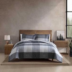 Eddie Bauer - Oversized King Comforter Set, 7 Piece Bed in a Bag Bedding Set, Easy Care Cotton Percale Blend, Ultra-Soft Breathable Fabrics (Plaid Grey, King)