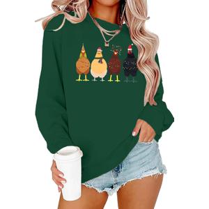 LOTUCY Christmas Sweatshirt Women: Cute Chicken Xmas Shirt Funny Chicks Christmas Sweatshirts Hen Farm Animal Pullover Tops (Small, Green)