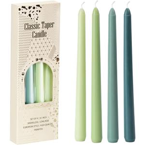 Green Taper Candles 10 inch Gradient Tapered Candles,4 Pack Unscented and Smokeless Long Burning Candles with Cotton Wicks, Tall Candlesticks for Weddings, Christmas, Dinner Parties, and Home Decor