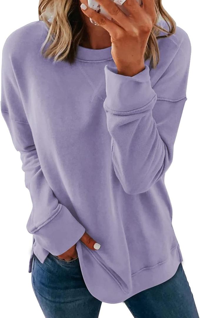 Dokotoo Women's Casual Crew Neck Sweatshirt Loose Soft Long Sleeve Pullover Tops (Large, A Purple)