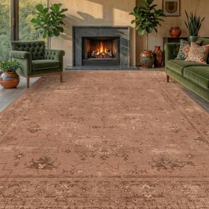TALANOVA Terracotta 8x10 Washable Area Rug for Living Room, Non Slip Low Pile Mineral Geometric Rug for Bedroom, Dining Room, Distressed Modern Farmhouse Dcor
