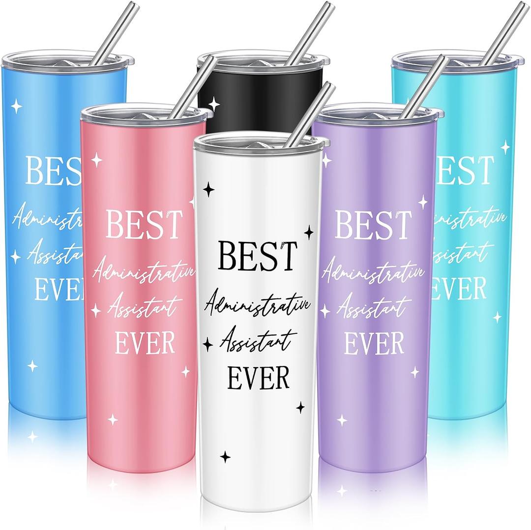 Potchen 6 Pack Administration Professionals Day Best Administrative Assistant Ever Appreciation Gift Cup Bulk Stainless Steel Tumbler with Lid and Straw(Administrative Assistant)