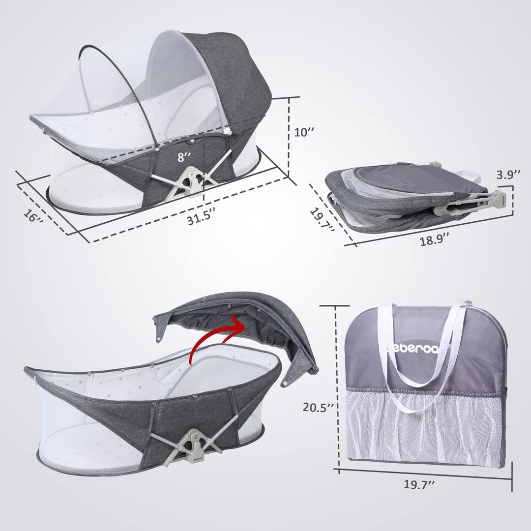 Bedside Bassinet for Baby, Portable Baby Bassinet Travel Bed with Mosquito Net & Sunshade, Lightweight Foldable Baby Crib with Easy-Clean Fabric for Home & Outdoor