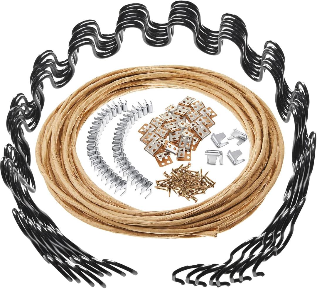 8 Pcs 18 Inch Couch Upholstery Spring Repair Replacement Kit - 8 Heavy-Duty Springs, 16 Spring Clips, 64 Nails, 40ft Steel Stay Wire for Fixing Sagging Cushions in Sofa Recliner Chair