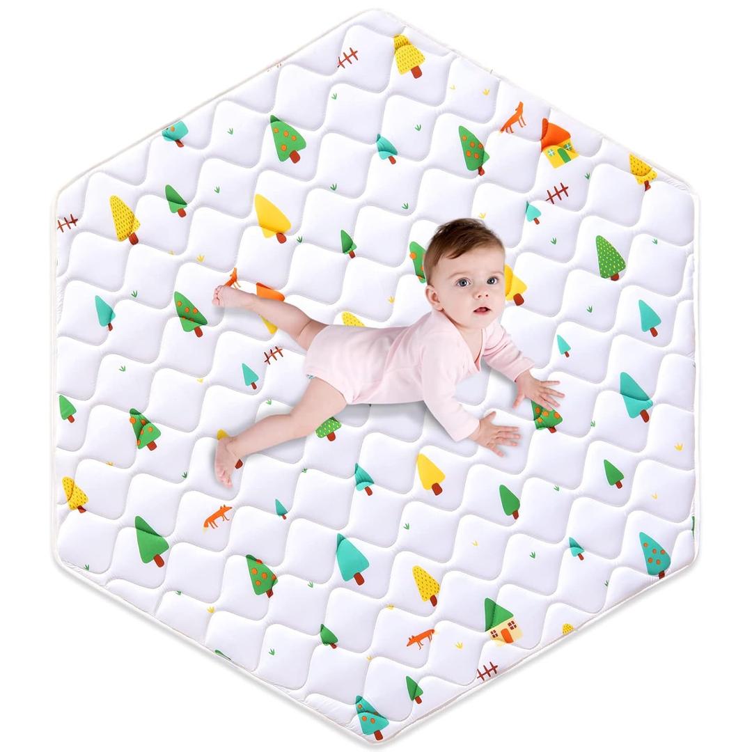 Premium Foam Baby Hexagon Mat 52" X 45", Thick One-Piece Crawling Mat, Odorless BabyMat Floor Mat, Non-Slip Cushioned Baby Playmat for Infants,Babies,Toddlers. Machine Washable for Easy Care.