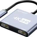 USB-C to Dual HDMI Adapter 4K@60hz - HDMI Splitter for Dual Monitors Extend Mirror Display, for MacBook Pro Air, iPad, iPhone 15, Dell XPS, ThinkPad, Spectre, Surface, Galaxy S24, Steam Deck, ROG Ally