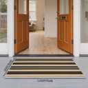 Striped Outdoor Front Door Mat 24"x51", Cotton Hand Woven Washable Black and Khaki Rug Runner, Reversible Foldable Indoor Layered Front Door Rugs for Entryway/Farmhouse/Home Entrance, 2'x4.3'